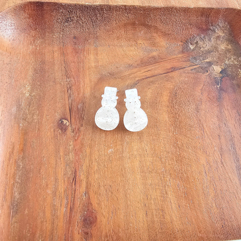 White Shimmer Snowman Studs