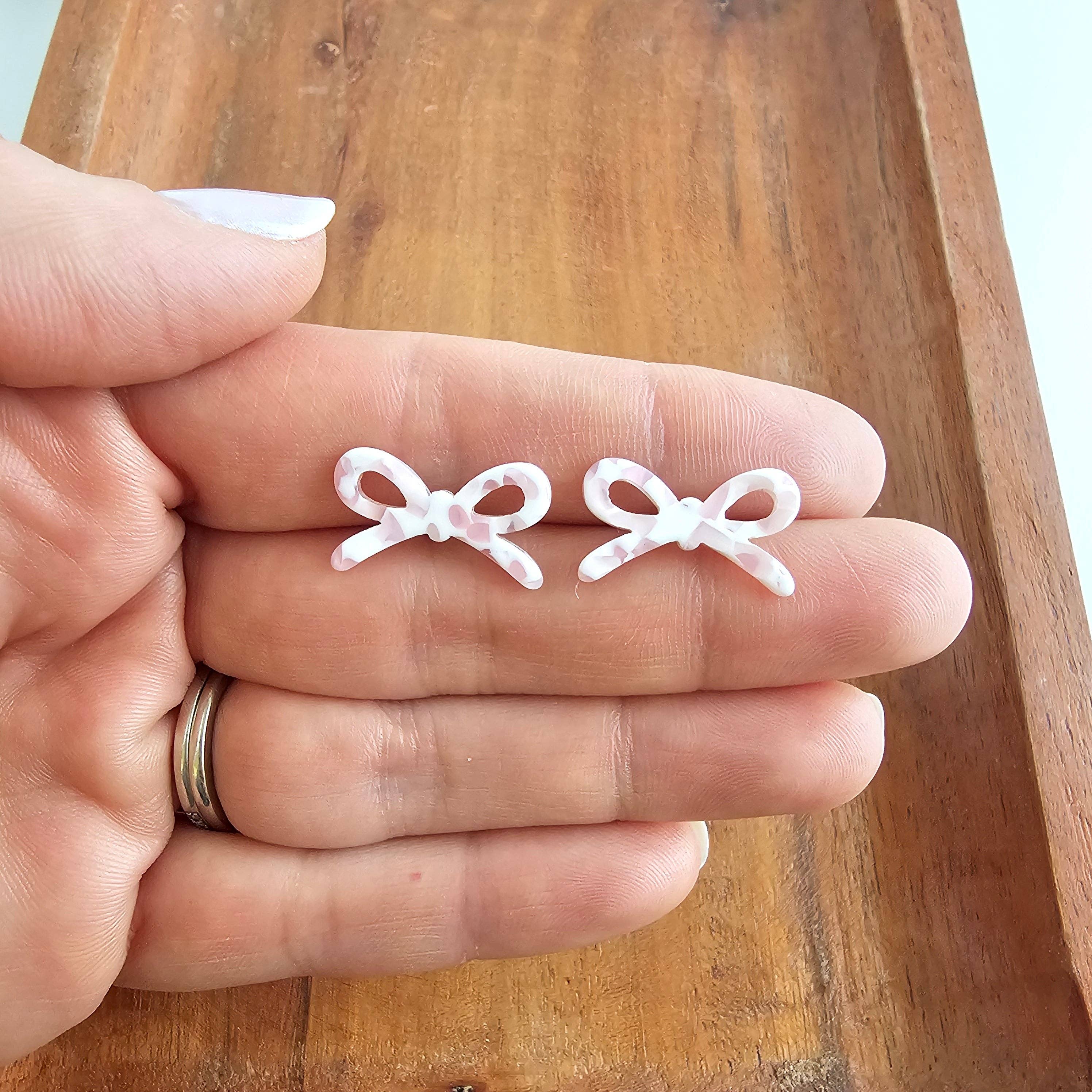 Powder Pink Dot Bowie Studs