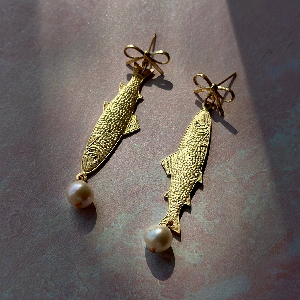 Sardine Pearl Coquette Fish Earrings
