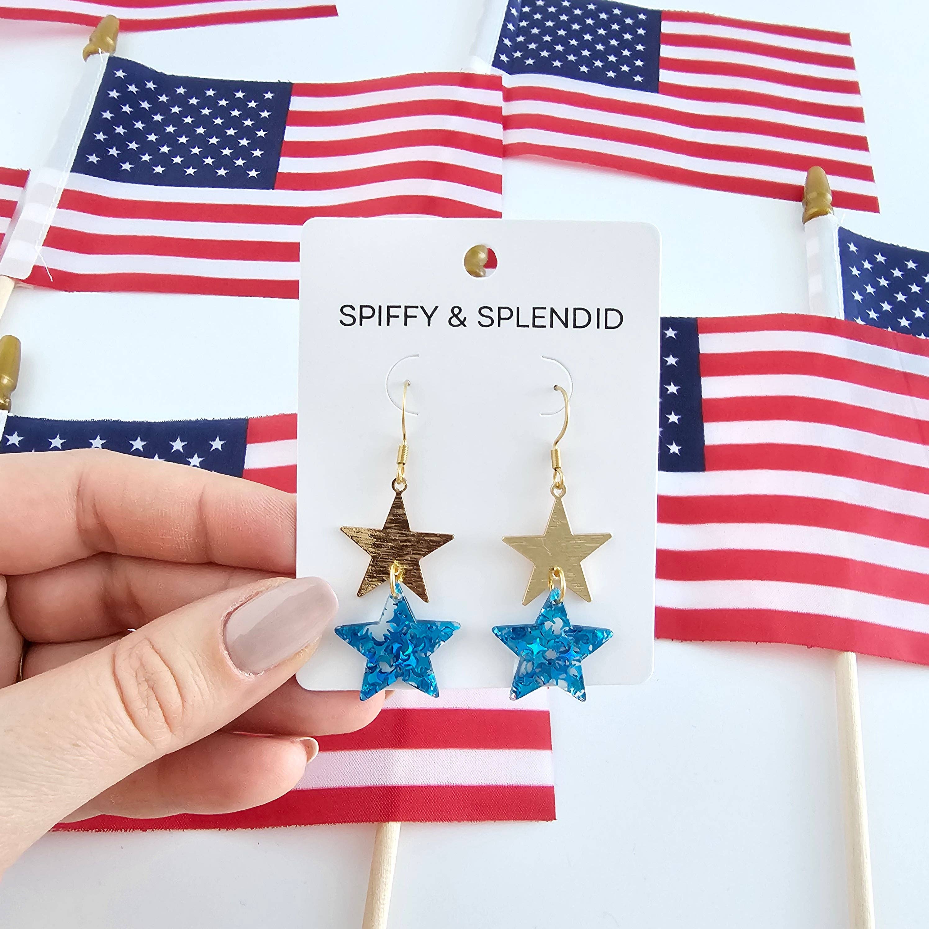 Blue Glitter Starry Earrings