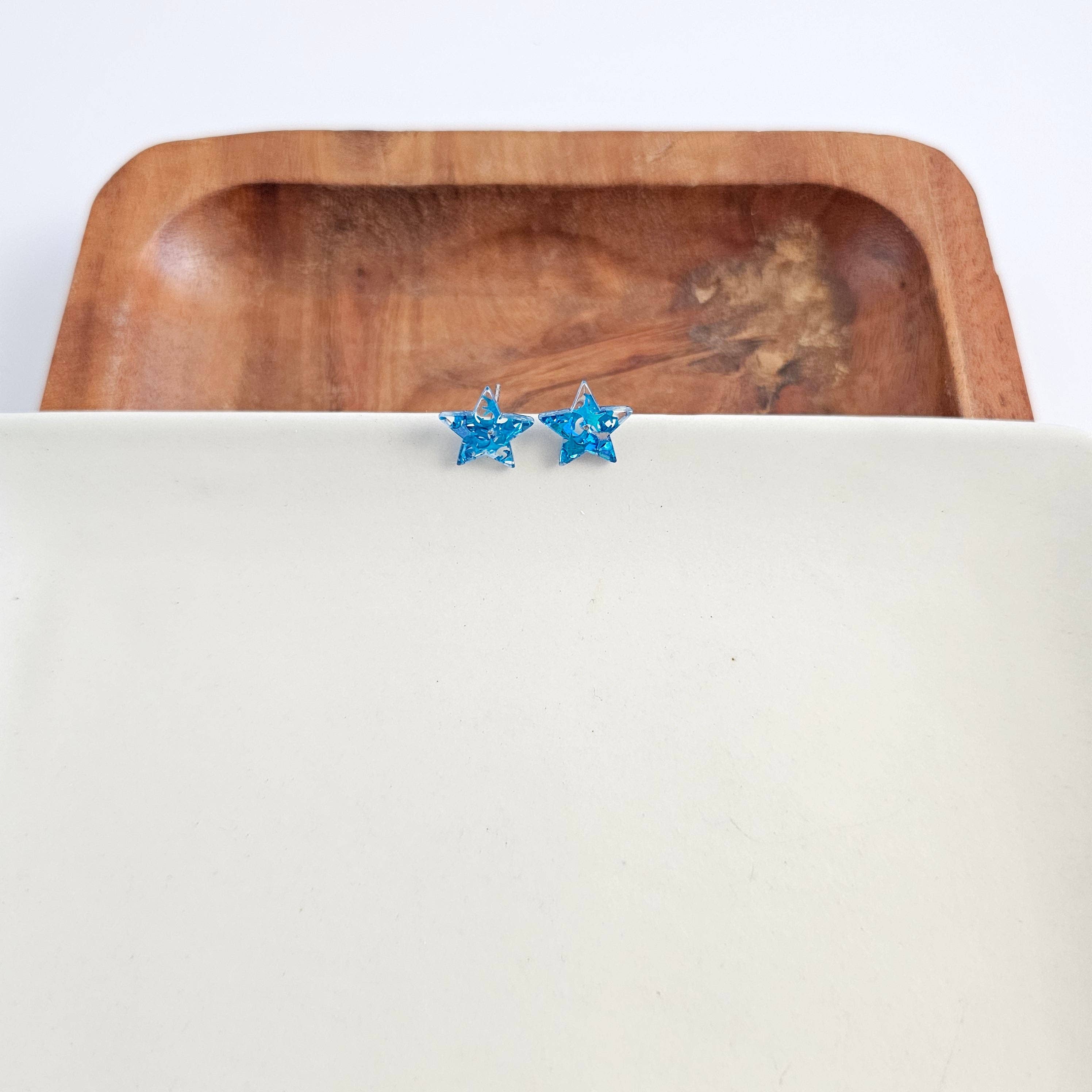 Blue Glitter Star Studs