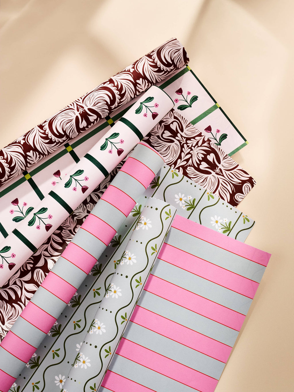 Mocha Latte Art & Tulip Windowpane Double Sided Gift Wrap