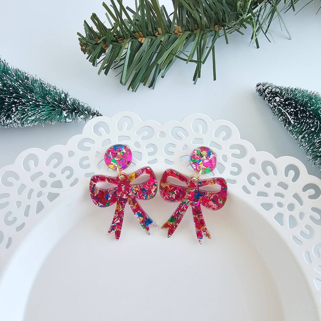 Pink Sparkle Bow Earrings