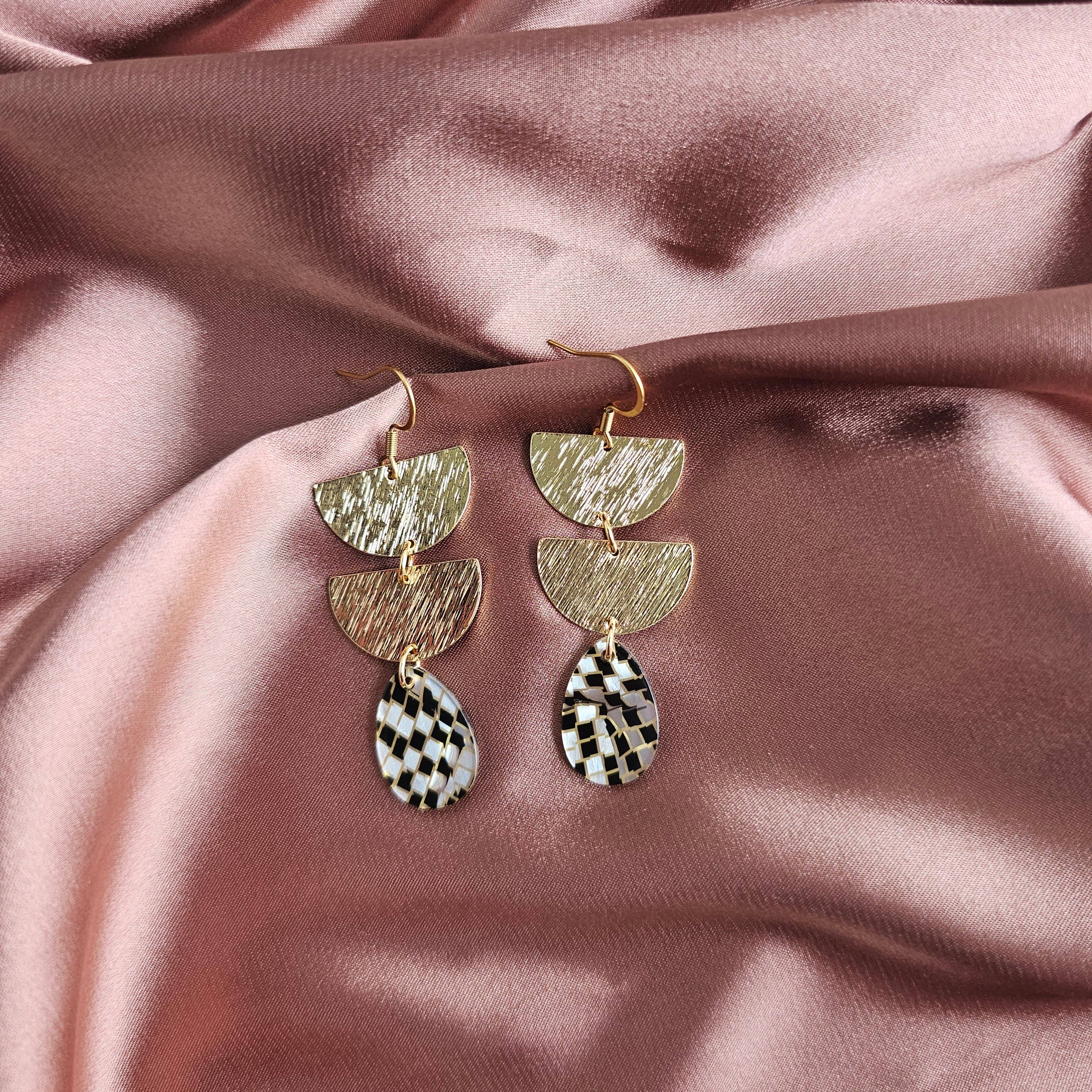 Black Shimmer Checker Aria Earrings