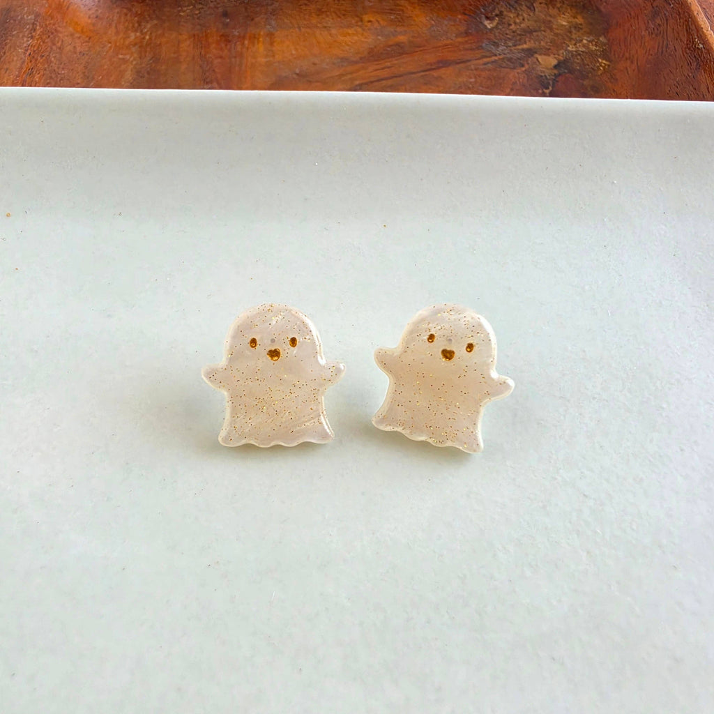 Friendly Ghost Studs - White Shimmer // Halloween, Earrings