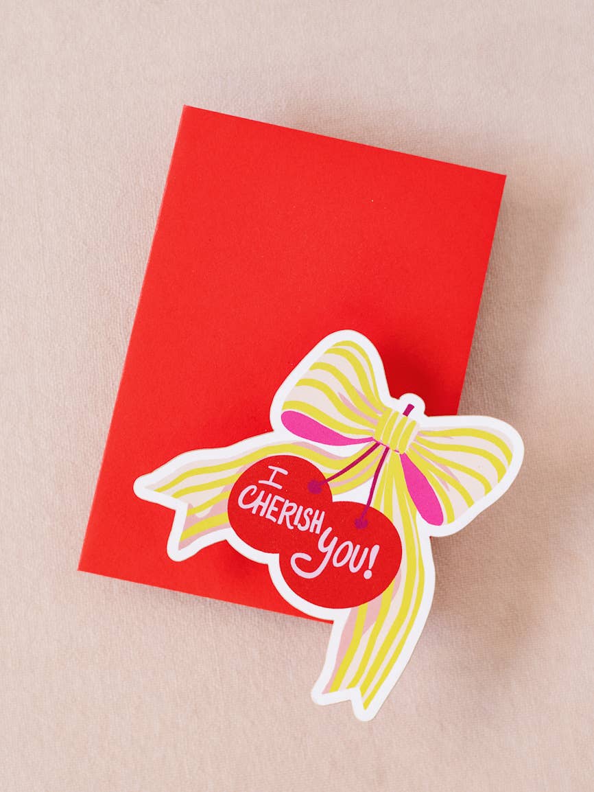 Cherish You Bow Cherry Mini Greeting Card
