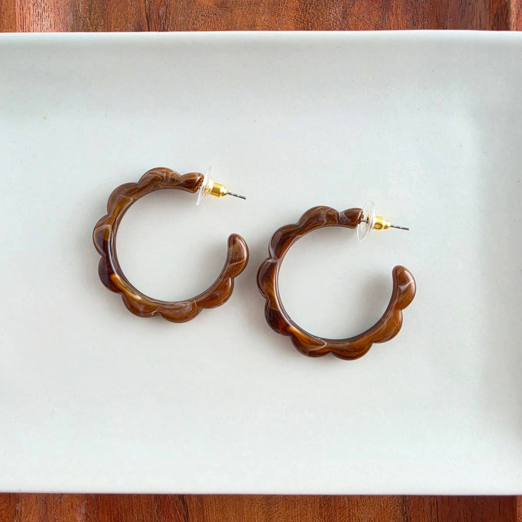 Scarlett Hoops - Cocoa Brown // Fall, Resin, Earrings