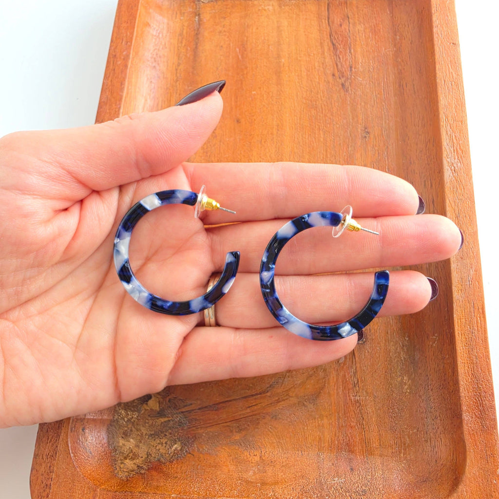 Camy Hoops - Midnight Marble // Fall, Earrings, Jewelry
