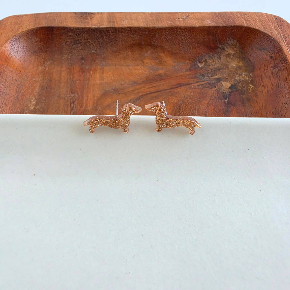 Dainty Dachshund Studs - Brown Glitter // Dog, Earrings