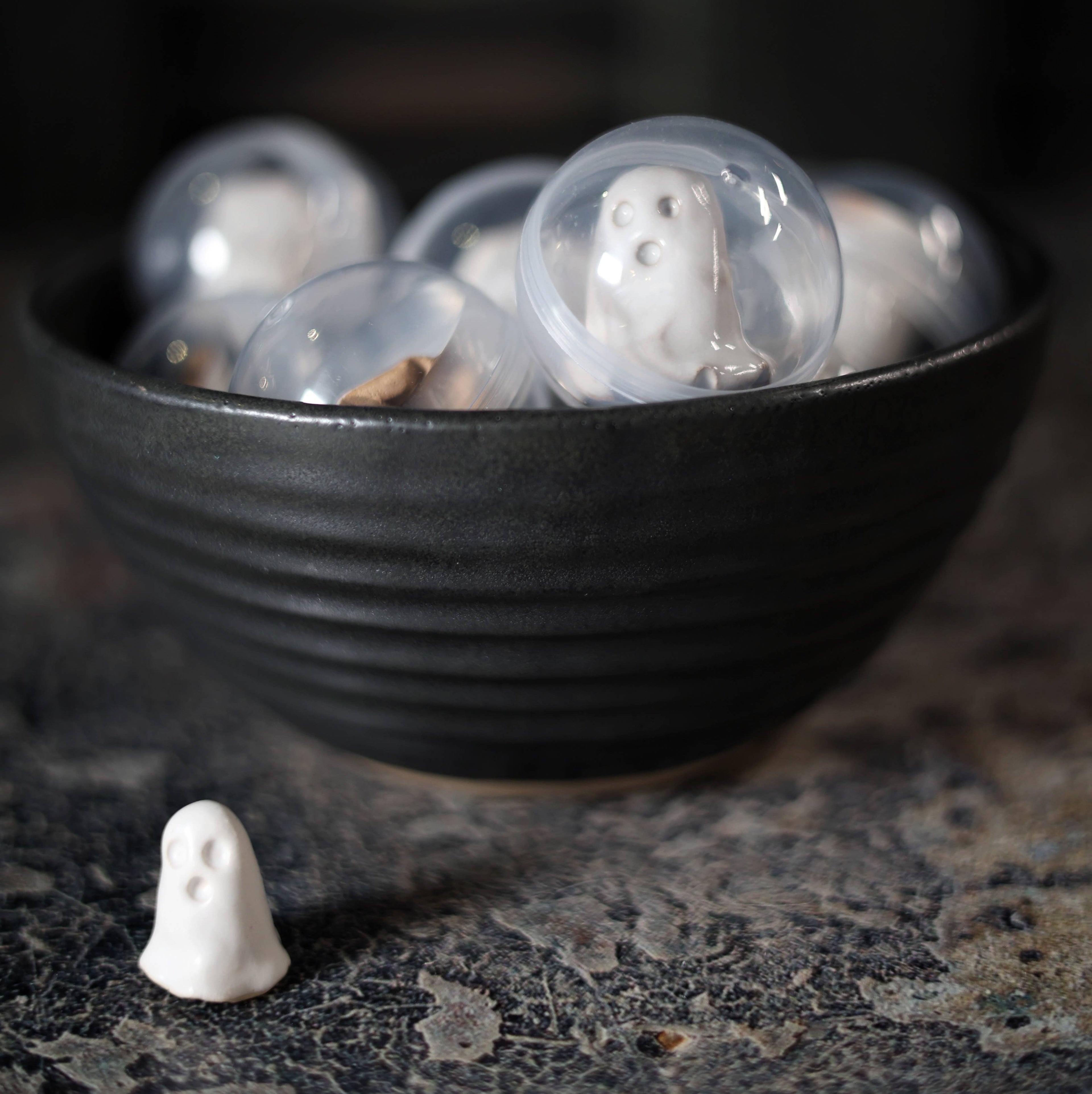 Handmade Tiny Ceramic Ghost in a Bubble | Mini Ghost Figurin