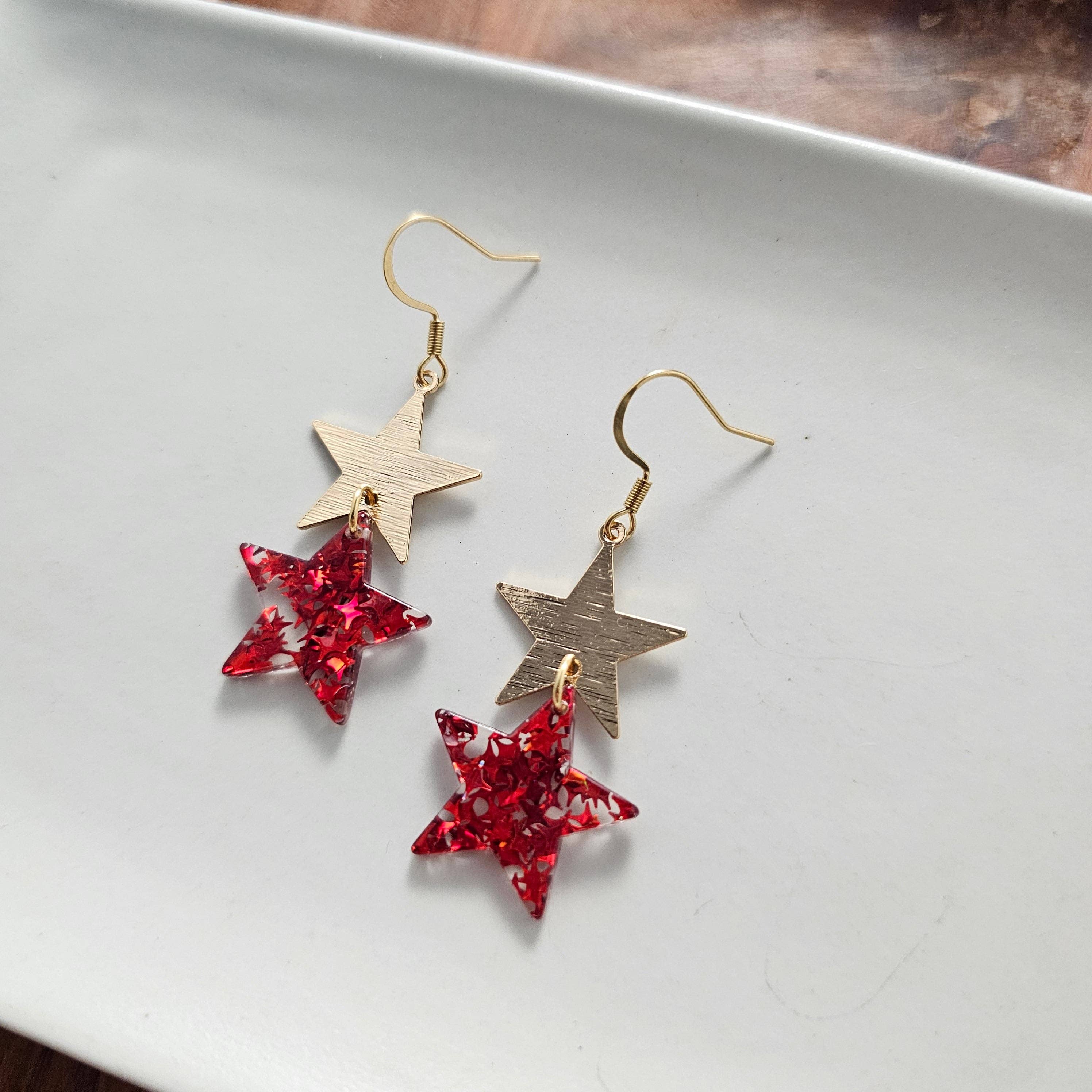 Red Glitter Starry Earrings