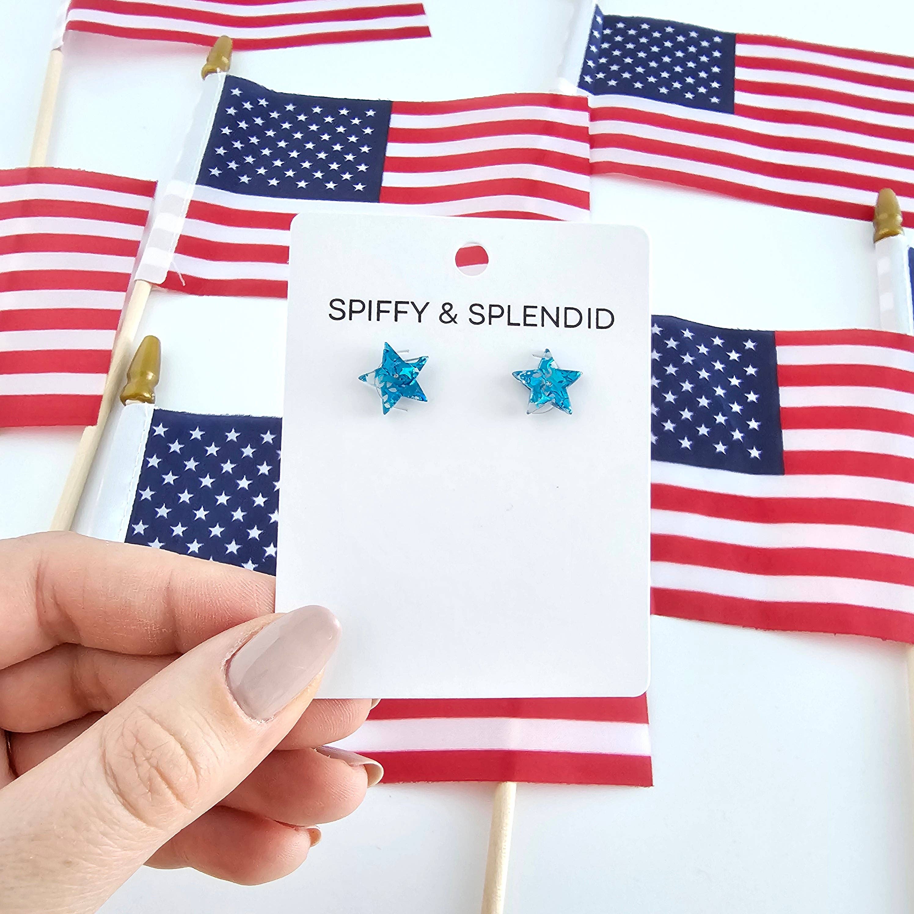 Blue Glitter Star Studs