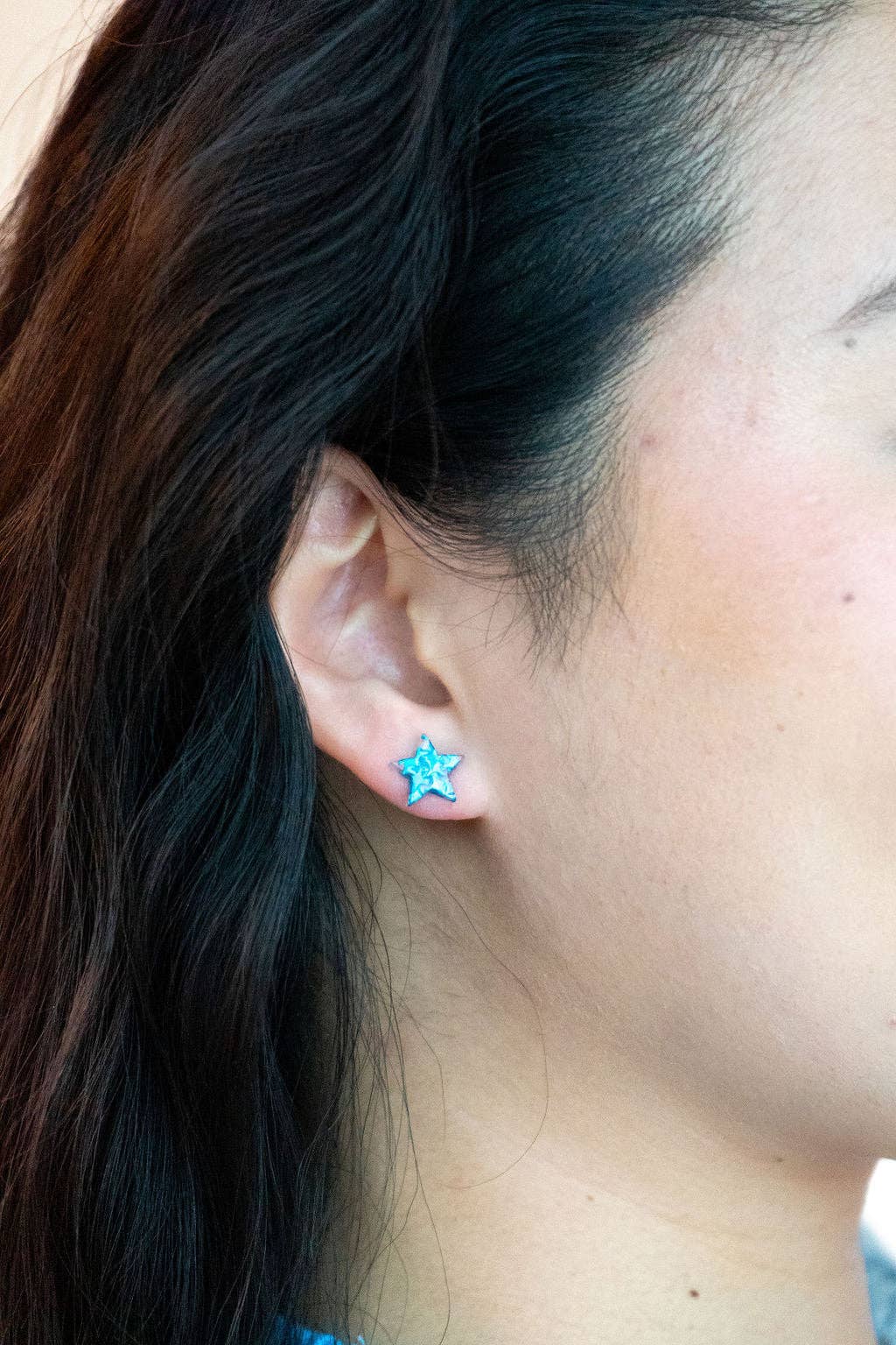Blue Glitter Star Studs
