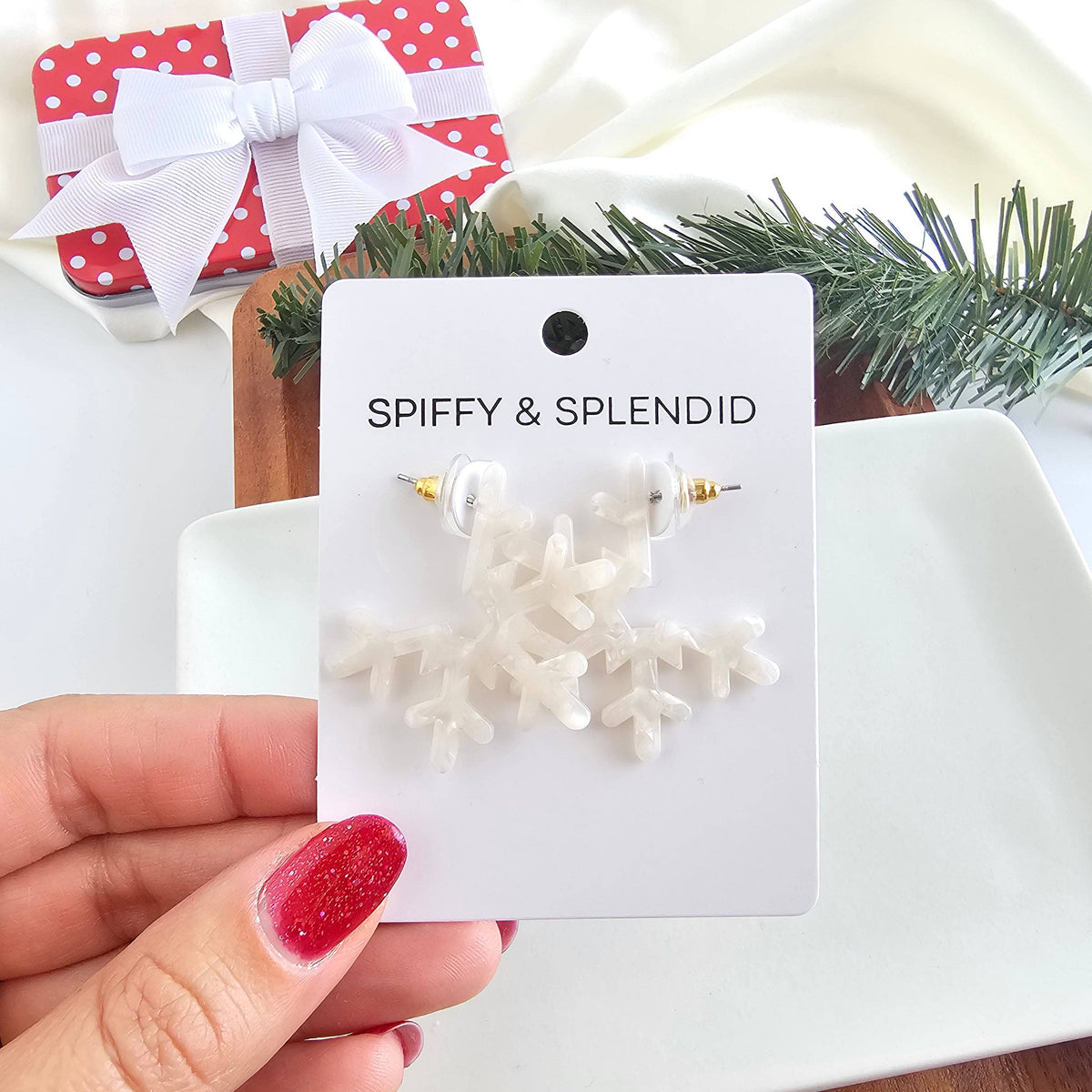 Cream Snowflake Hoops