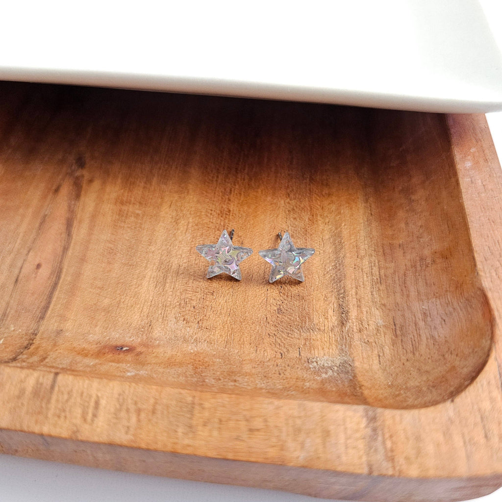 Silver Glitter Star Studs