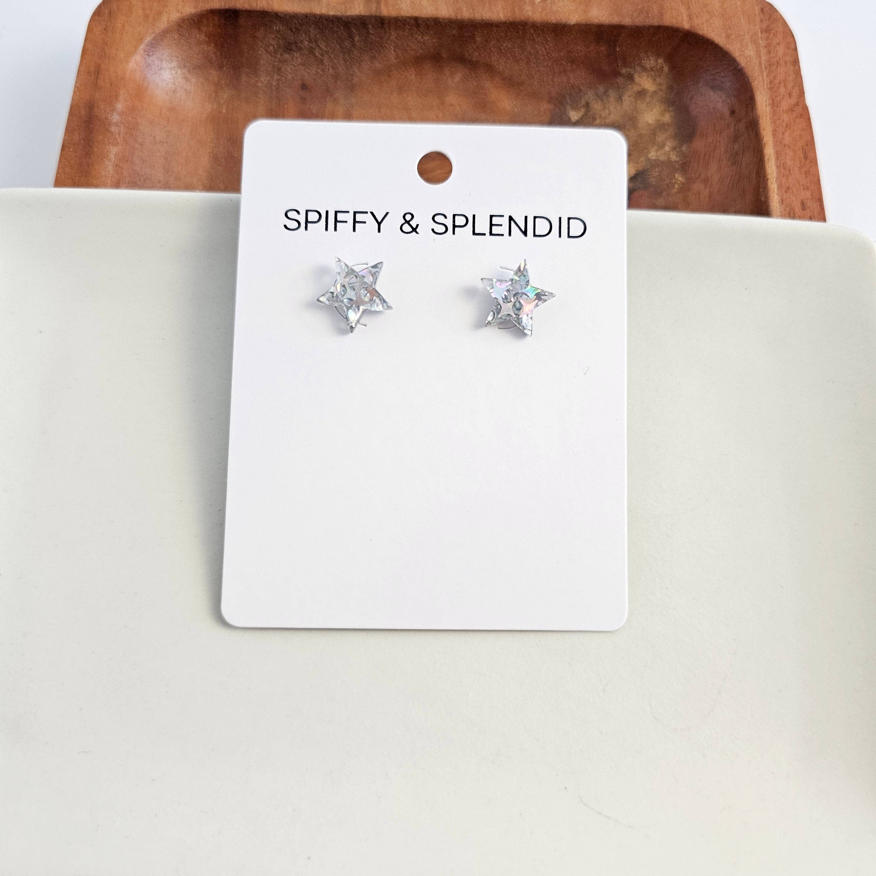 Silver Glitter Star Studs