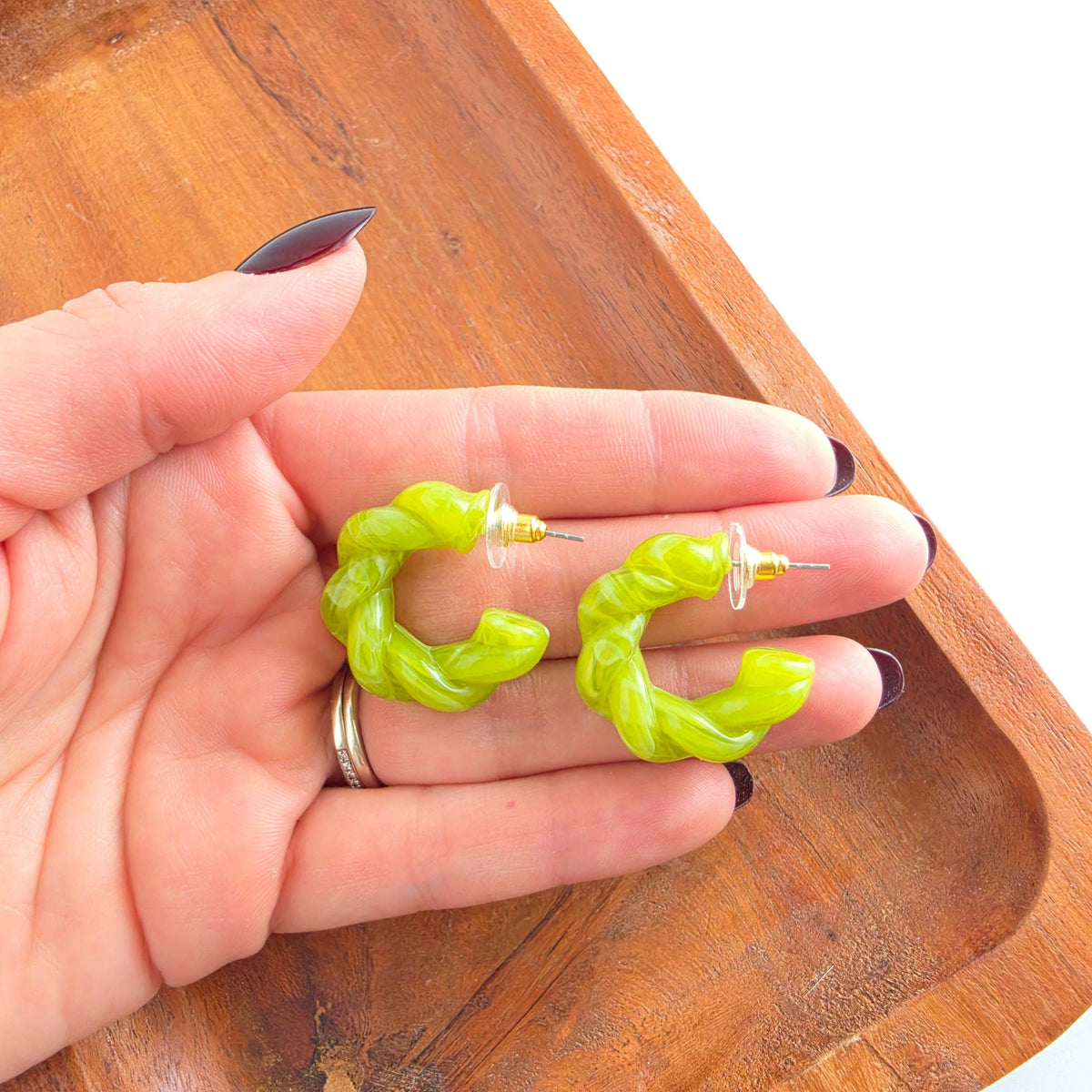 Ramona Hoops - Olive Green // Fall, Resin, Earrings, Jewelry