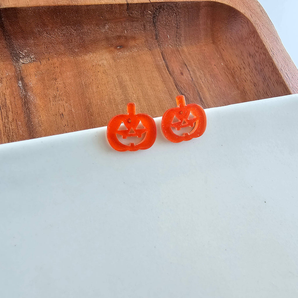 Orange Glitter Jack O' Lantern Pumpkin Studs