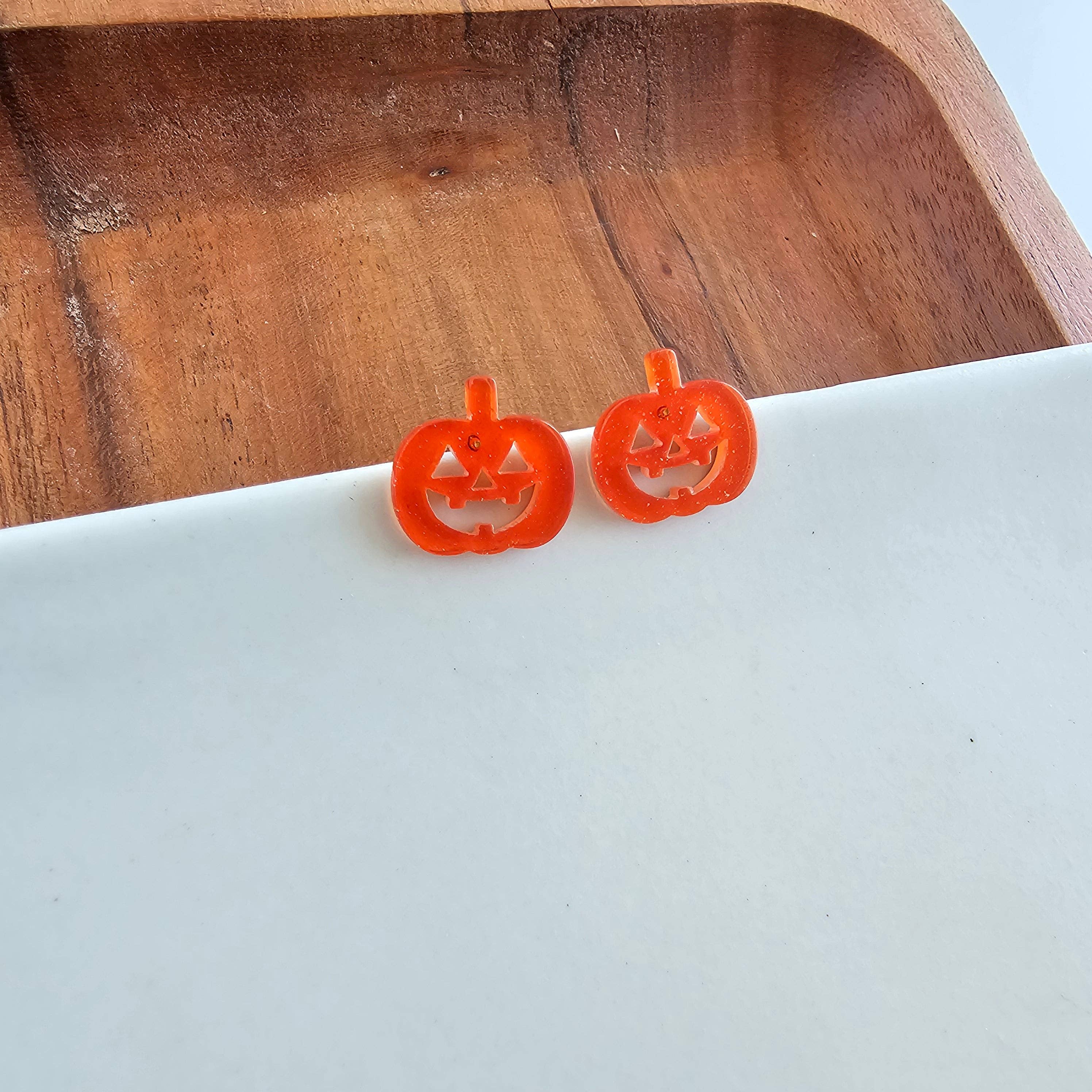 Orange Glitter Jack O' Lantern Pumpkin Studs