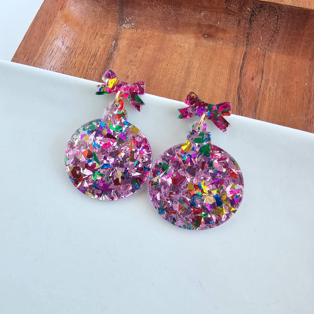 Light Pink Sparkle Christmas Ornament Earrings