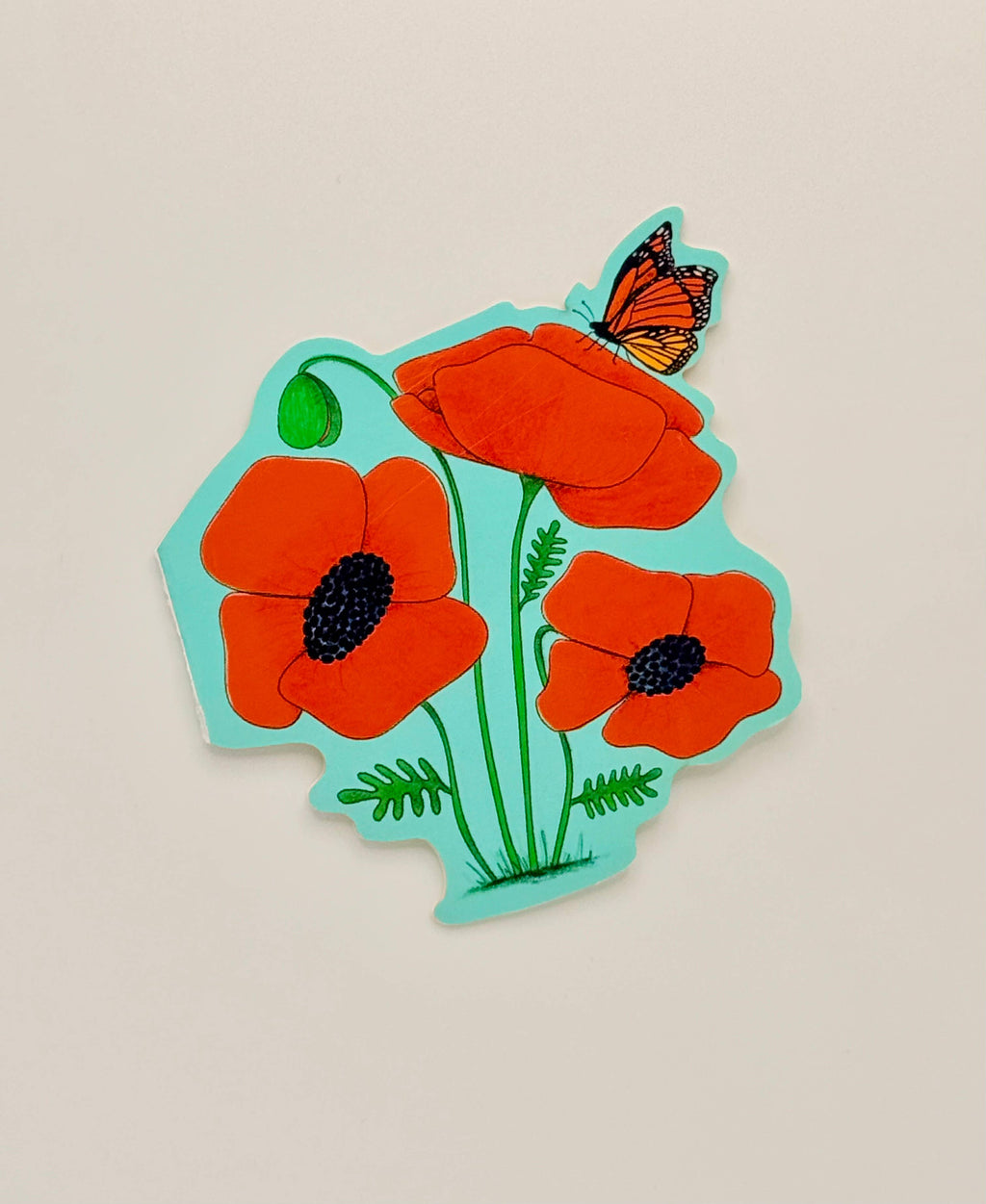 Butterfly Atop Poppies Die-Cut Greeting Card