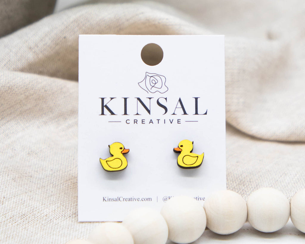 Rubber Duck Wood Stud Earrings