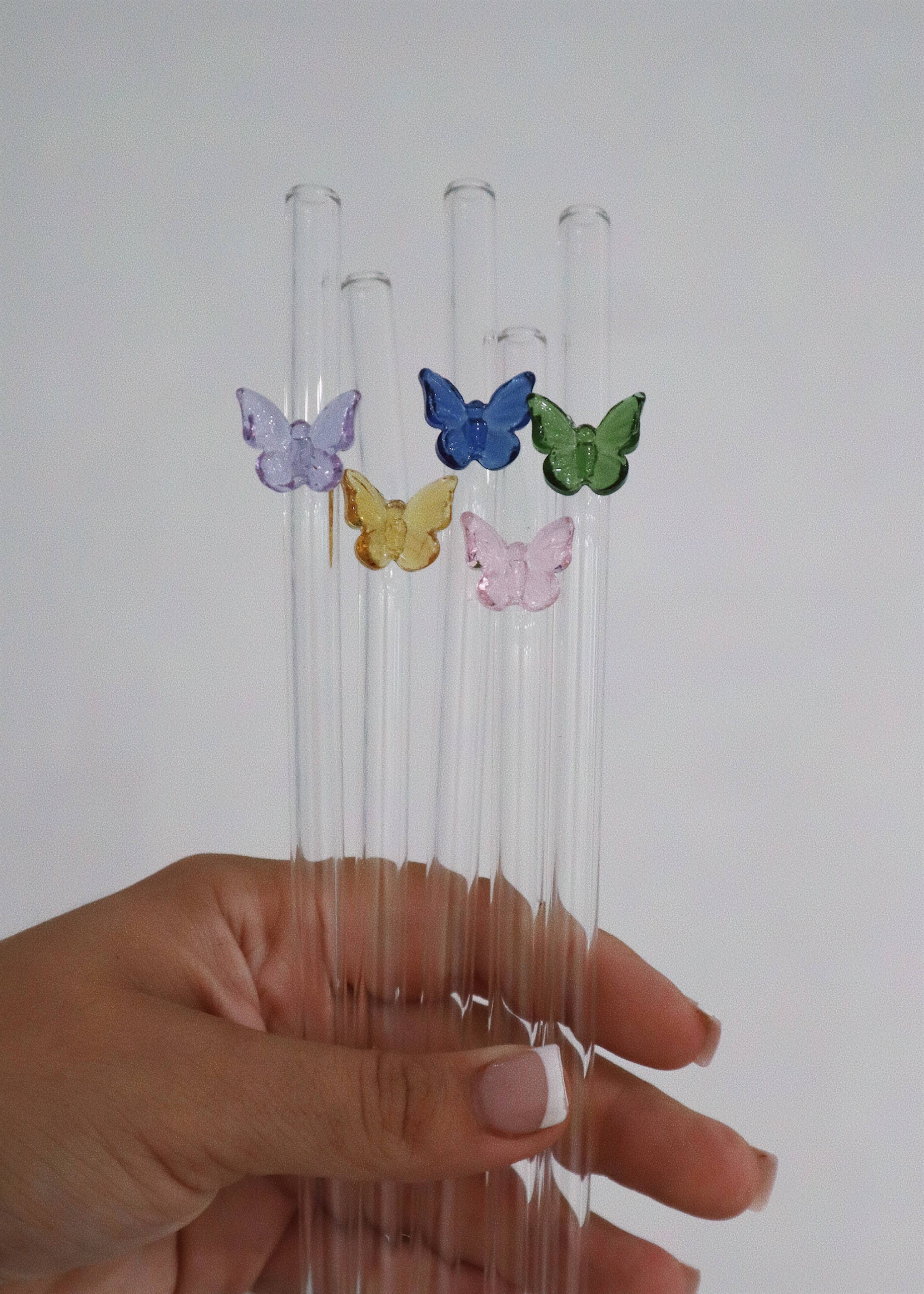 Butterfly Glass Straws: Blue