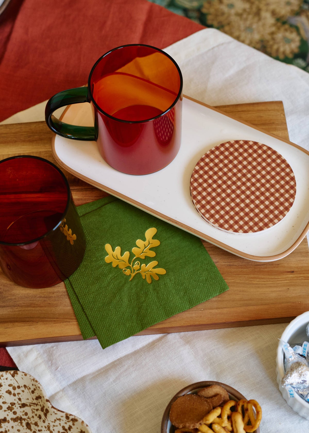 Oak Leaf and Acorn Gold and Green Paper Beverage Napkins - Set of 20