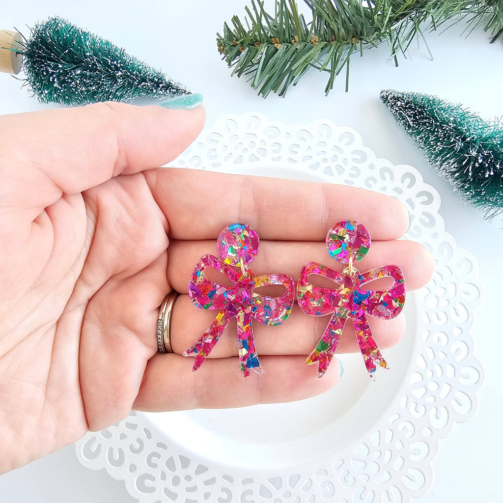 Pink Sparkle Bow Earrings