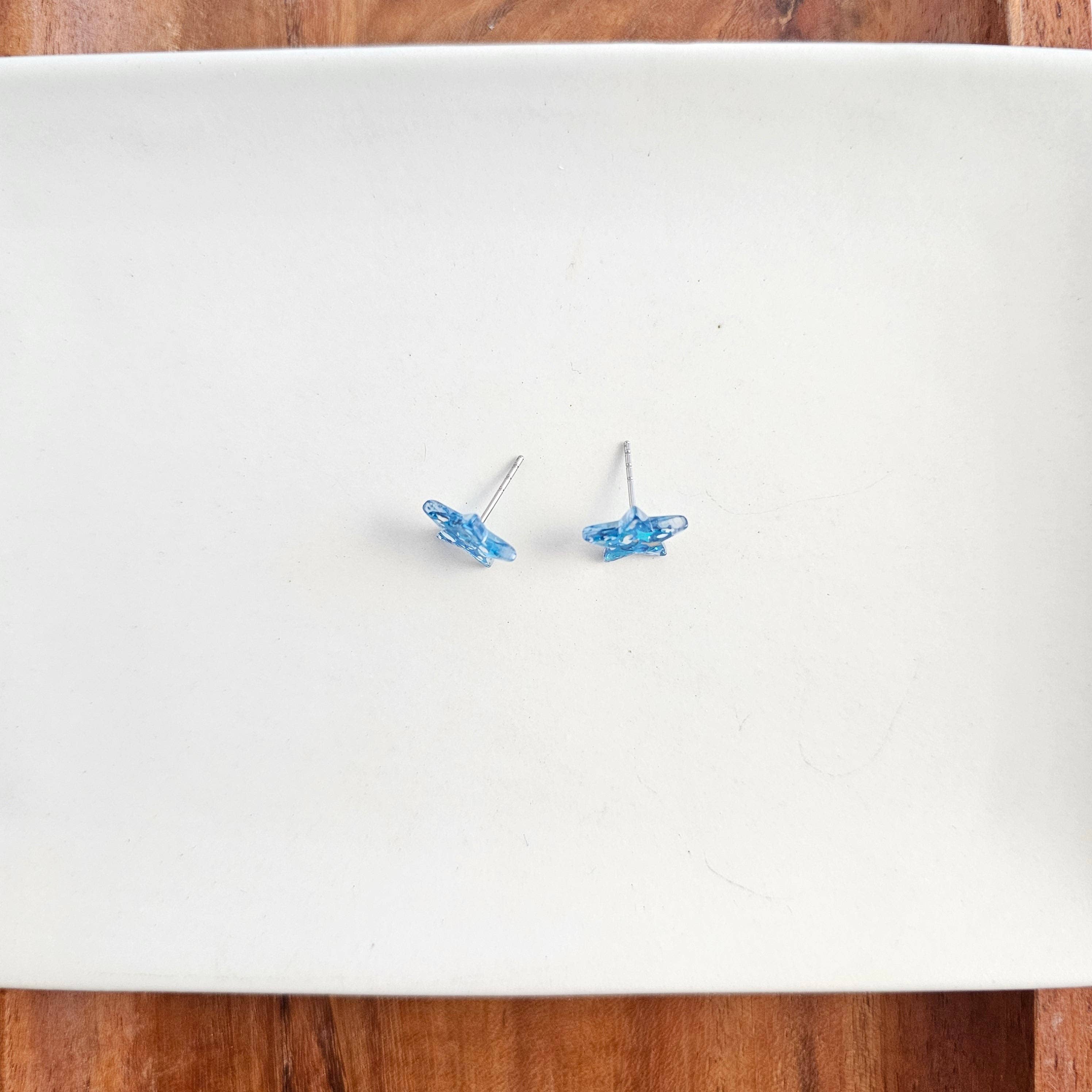 Blue Glitter Star Studs