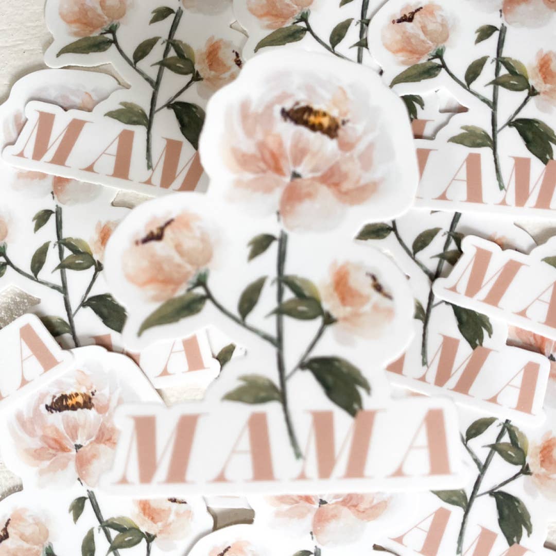 "Mama" Pink Watercolor Peony Waterproof Vinyl Sticker