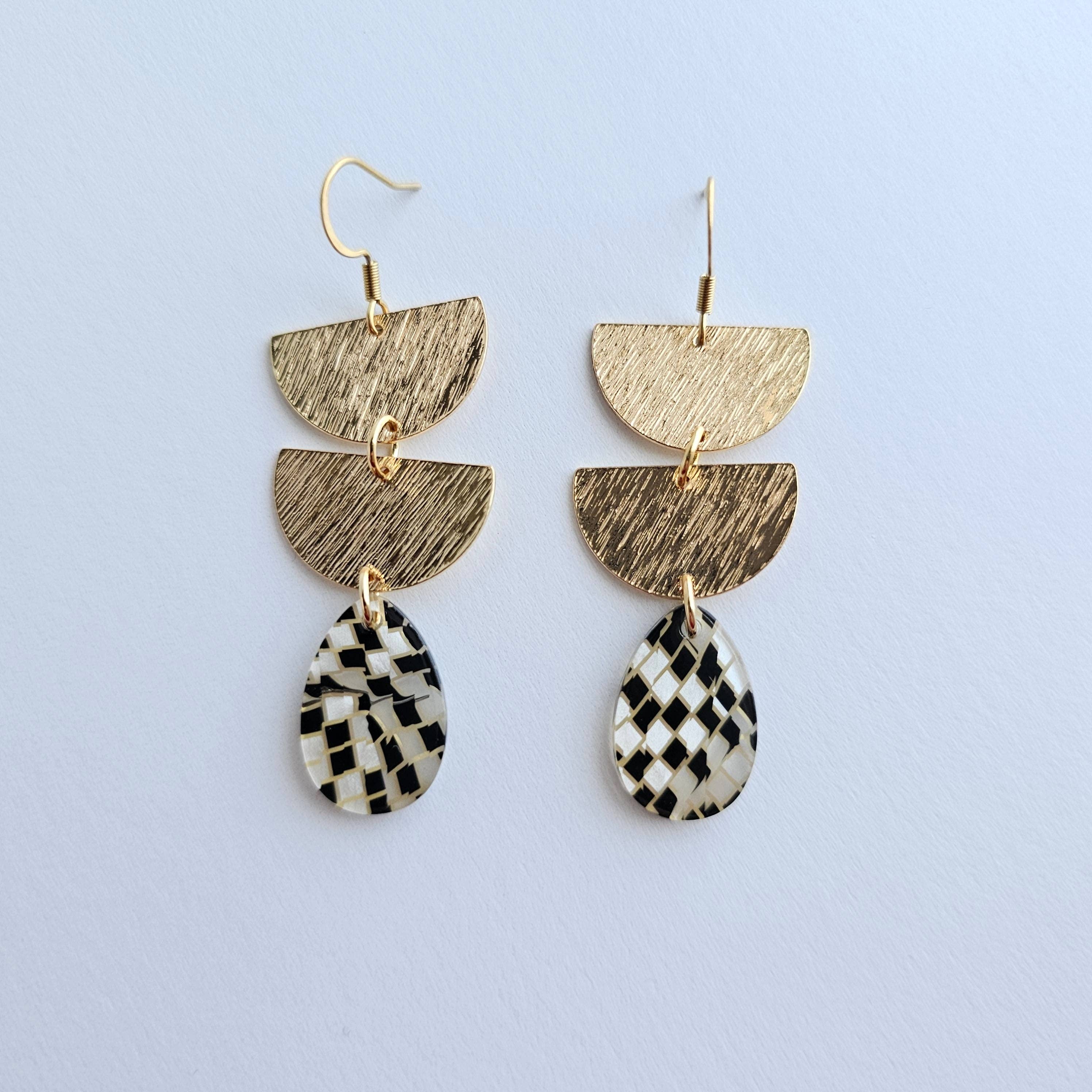 Black Shimmer Checker Aria Earrings