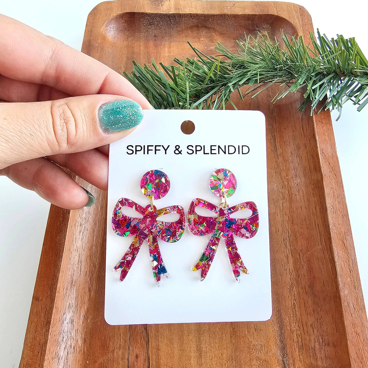 Pink Sparkle Bow Earrings