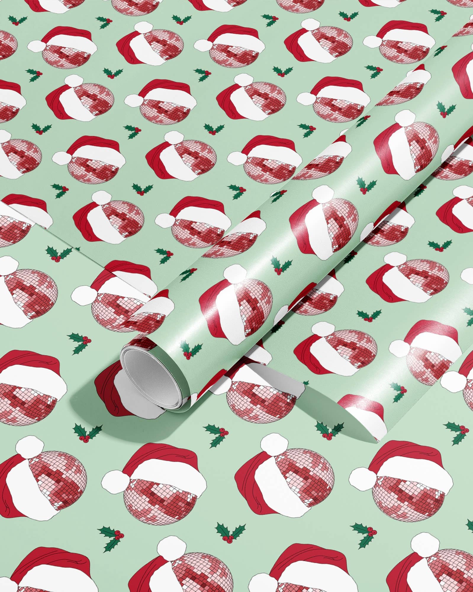 Santa Hat Disco Ball Christmas Gift Wrap Wrapping Paper