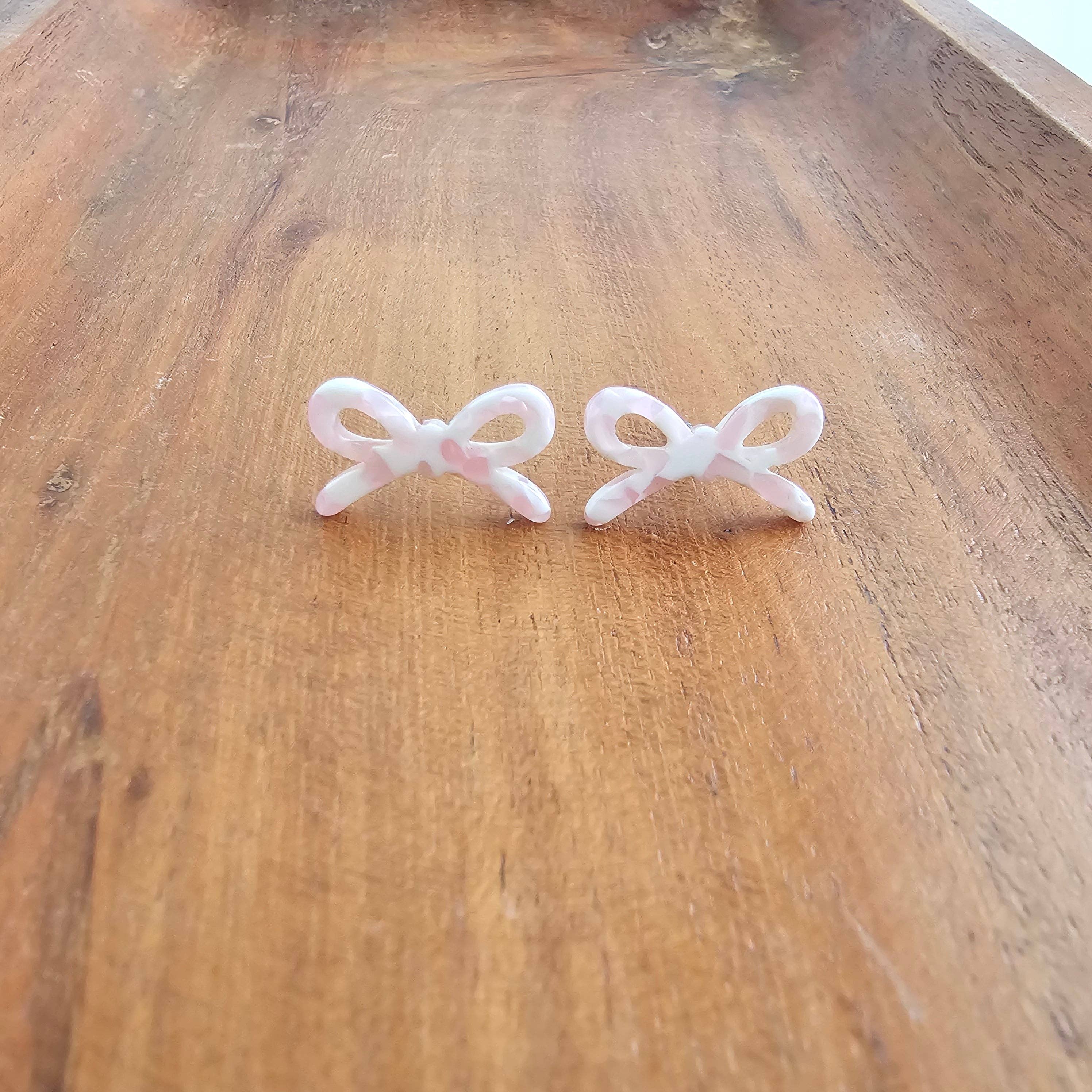 Powder Pink Dot Bowie Studs