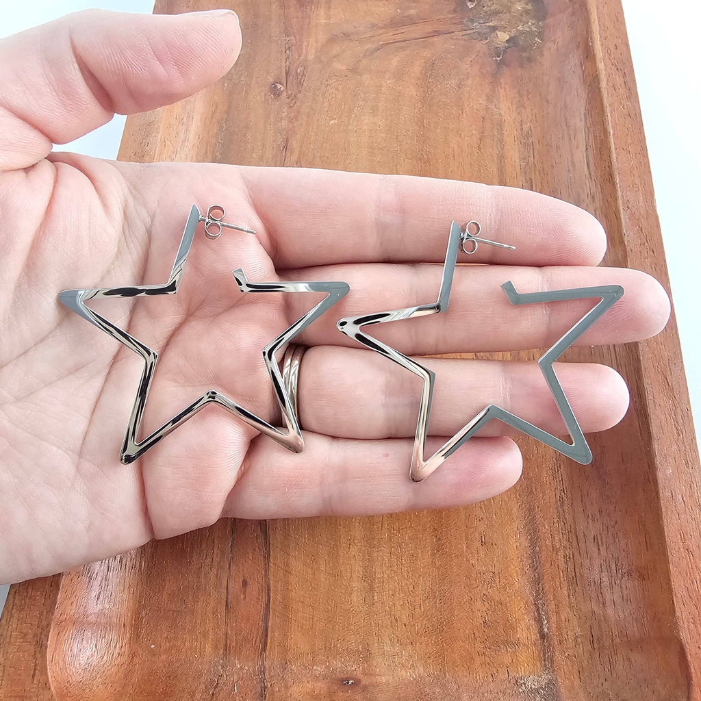 Silver Luxe Star Hoops