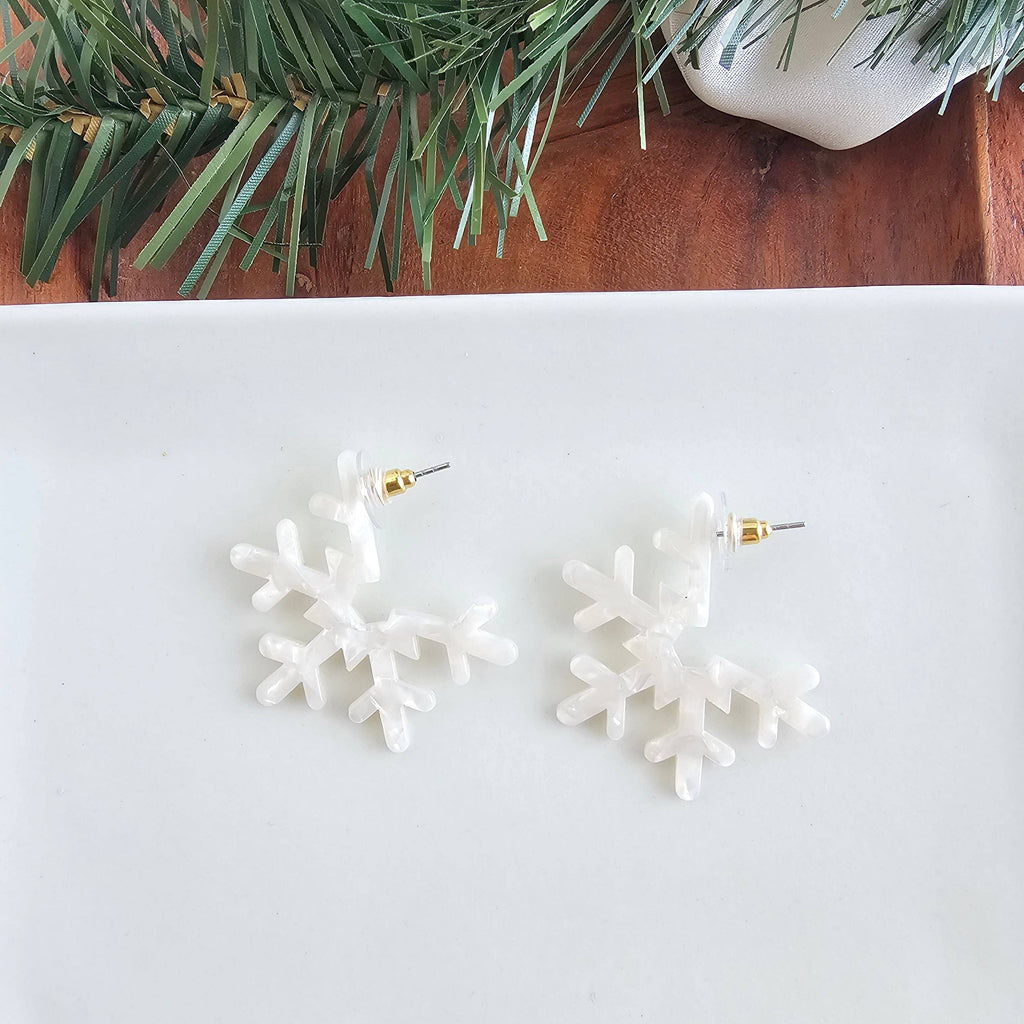 Cream Snowflake Hoops