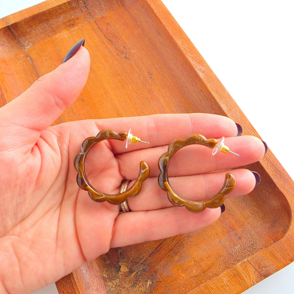 Scarlett Hoops - Cocoa Brown // Fall, Resin, Earrings