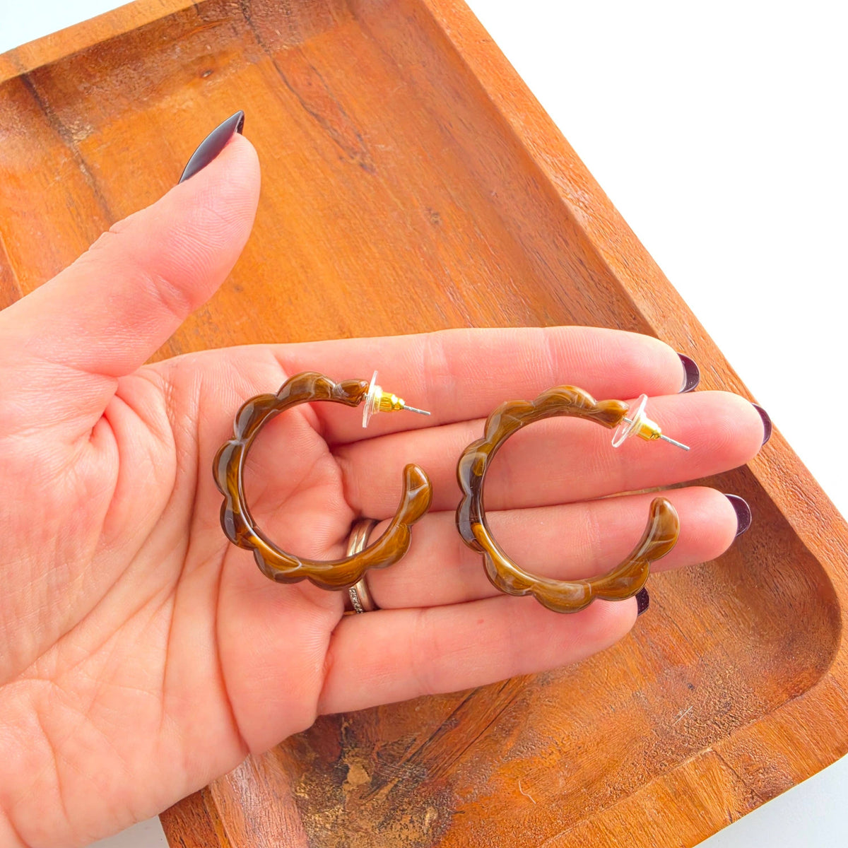 Scarlett Hoops - Cocoa Brown // Fall, Resin, Earrings