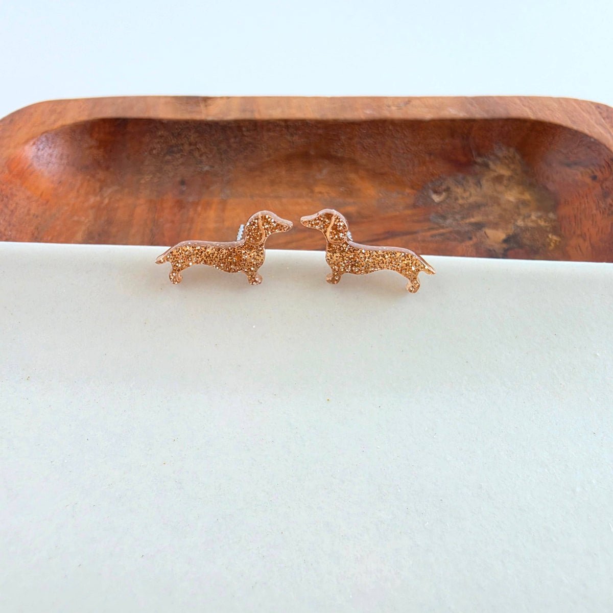 Dainty Dachshund Studs - Brown Glitter // Dog, Earrings