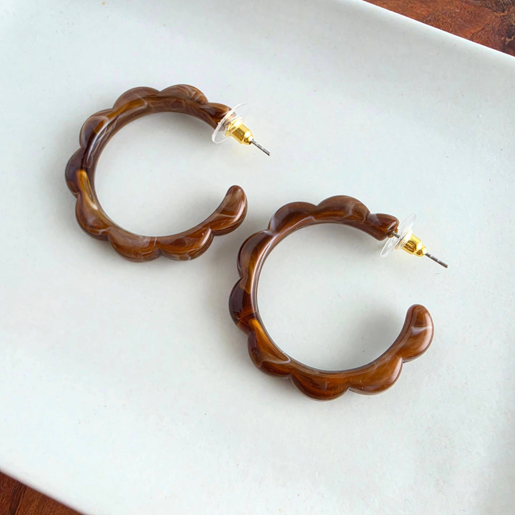 Scarlett Hoops - Cocoa Brown // Fall, Resin, Earrings