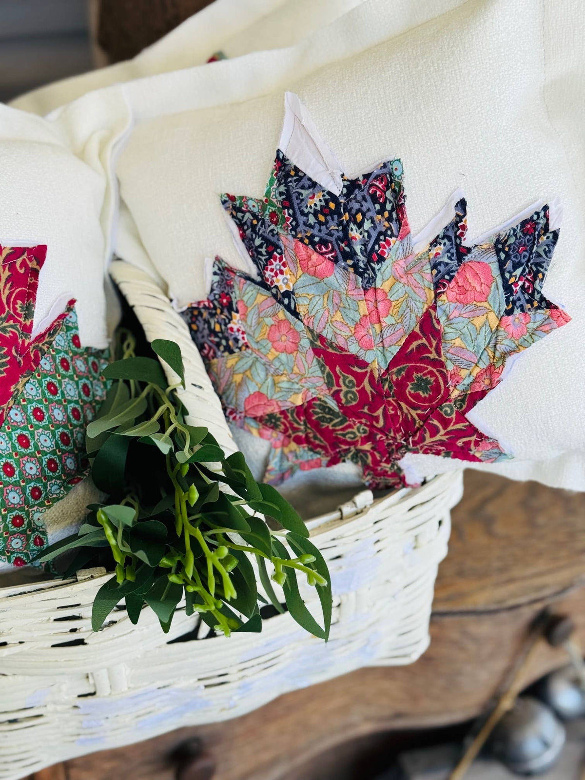 Vintage Quilt Maple Leaf Pillow