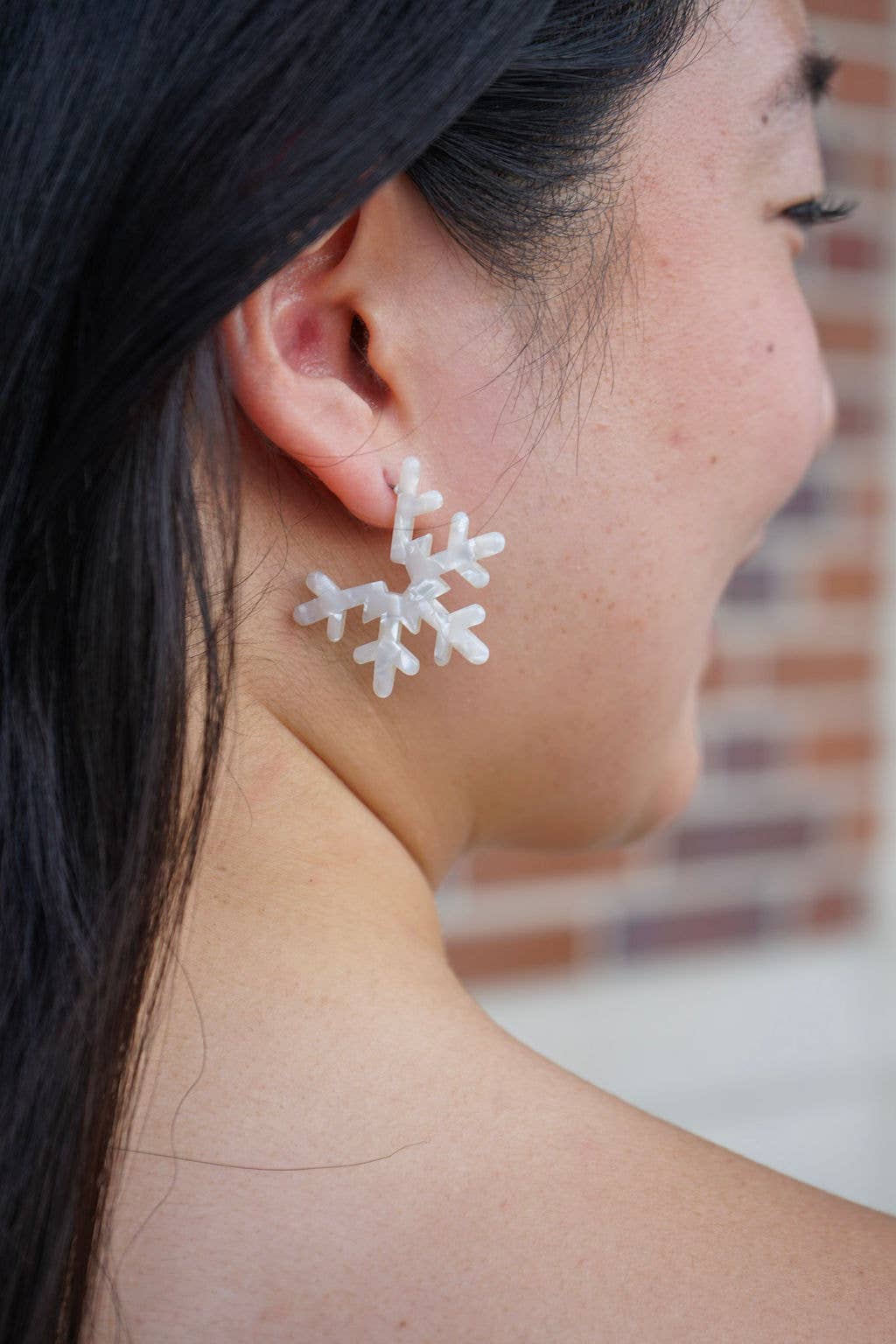 Cream Snowflake Hoops