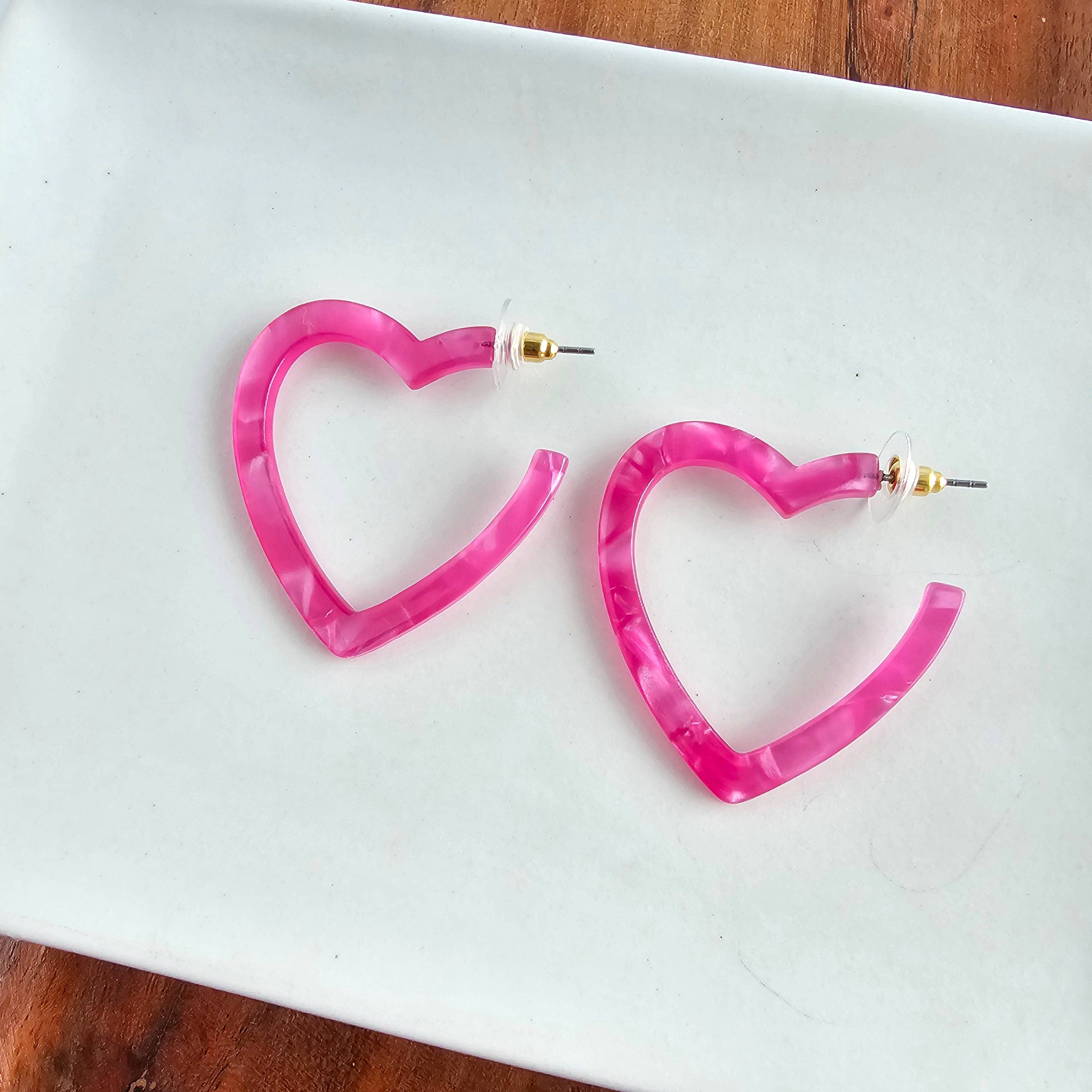 Hot Pink Heart Hoops