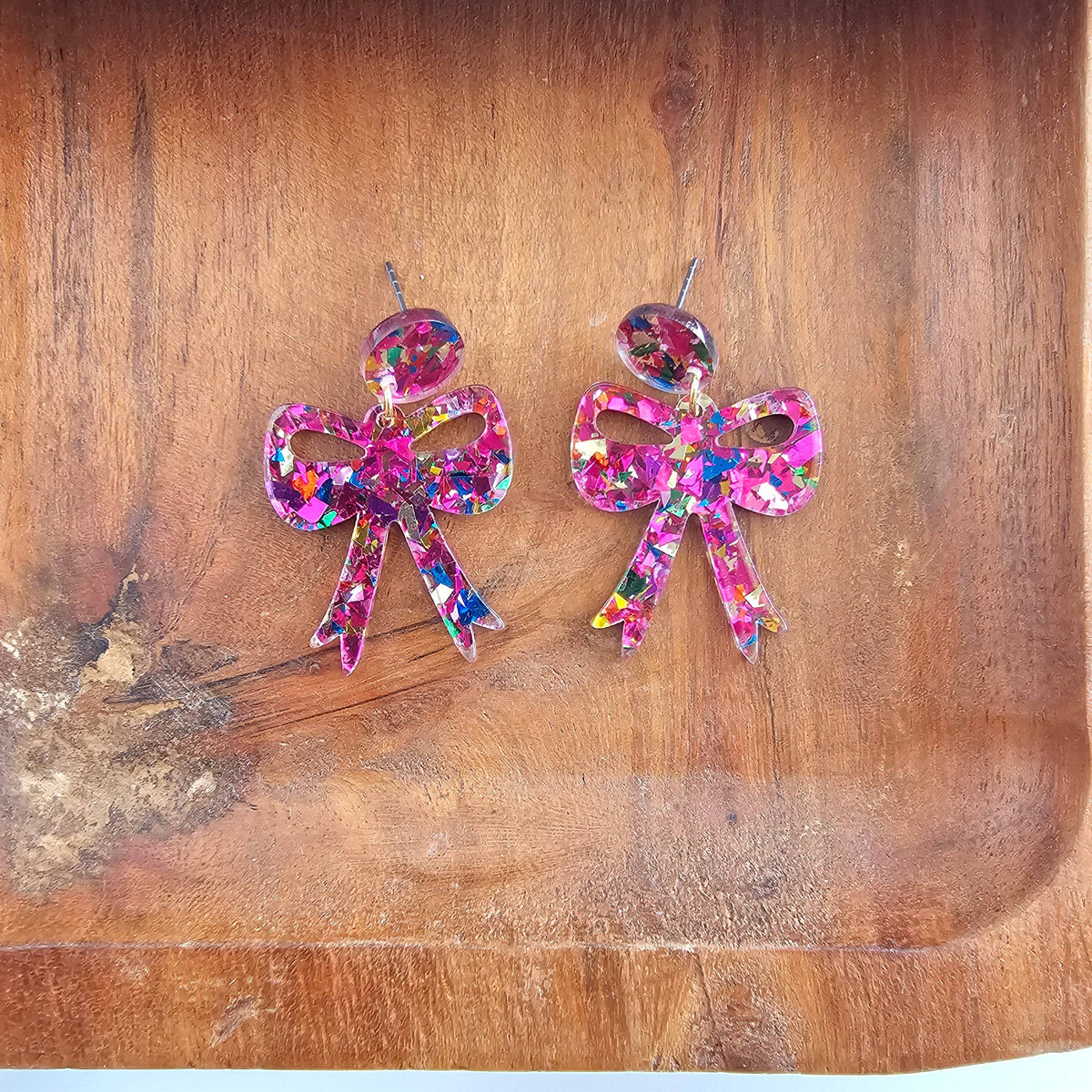Pink Sparkle Bow Earrings