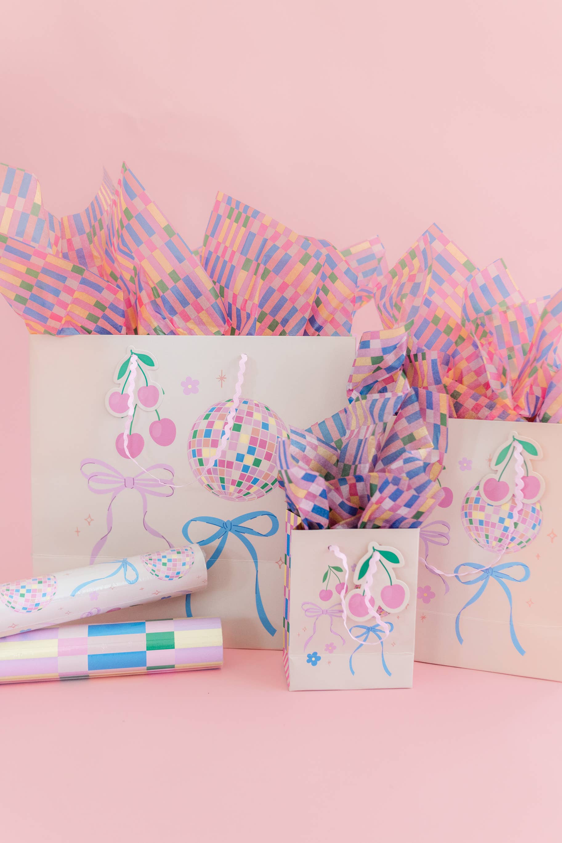 Disco Ball + Cherry Bows Gift Bag with Tag