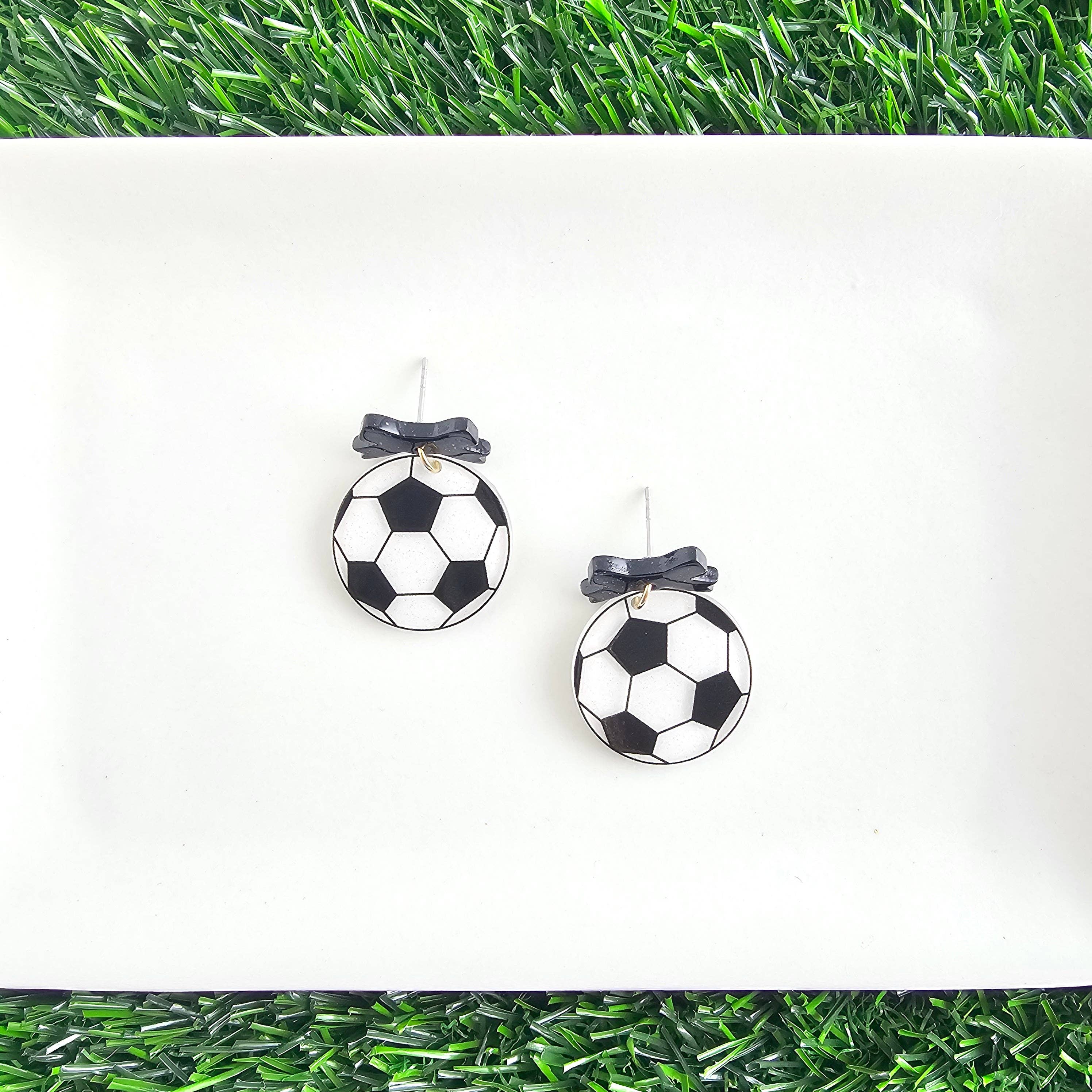 Bow Soccer Ball Earrings // Jewelry, Game Day