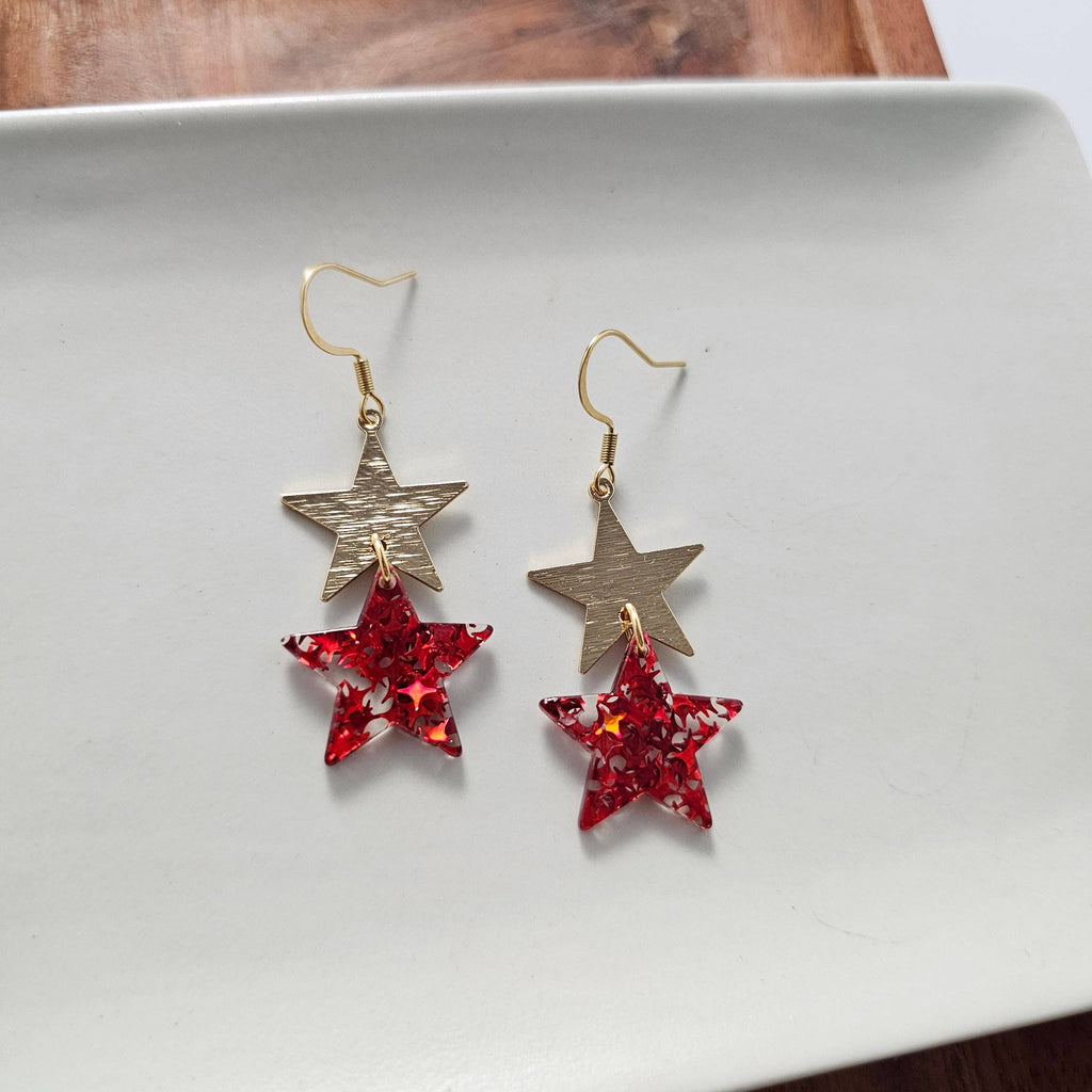 Red Glitter Starry Earrings