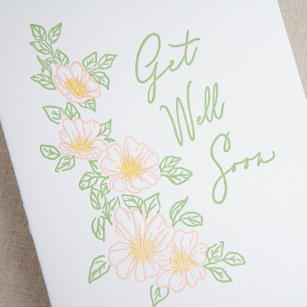 Pink Rose Get Well Soon Card | Letterpress Greeting Card