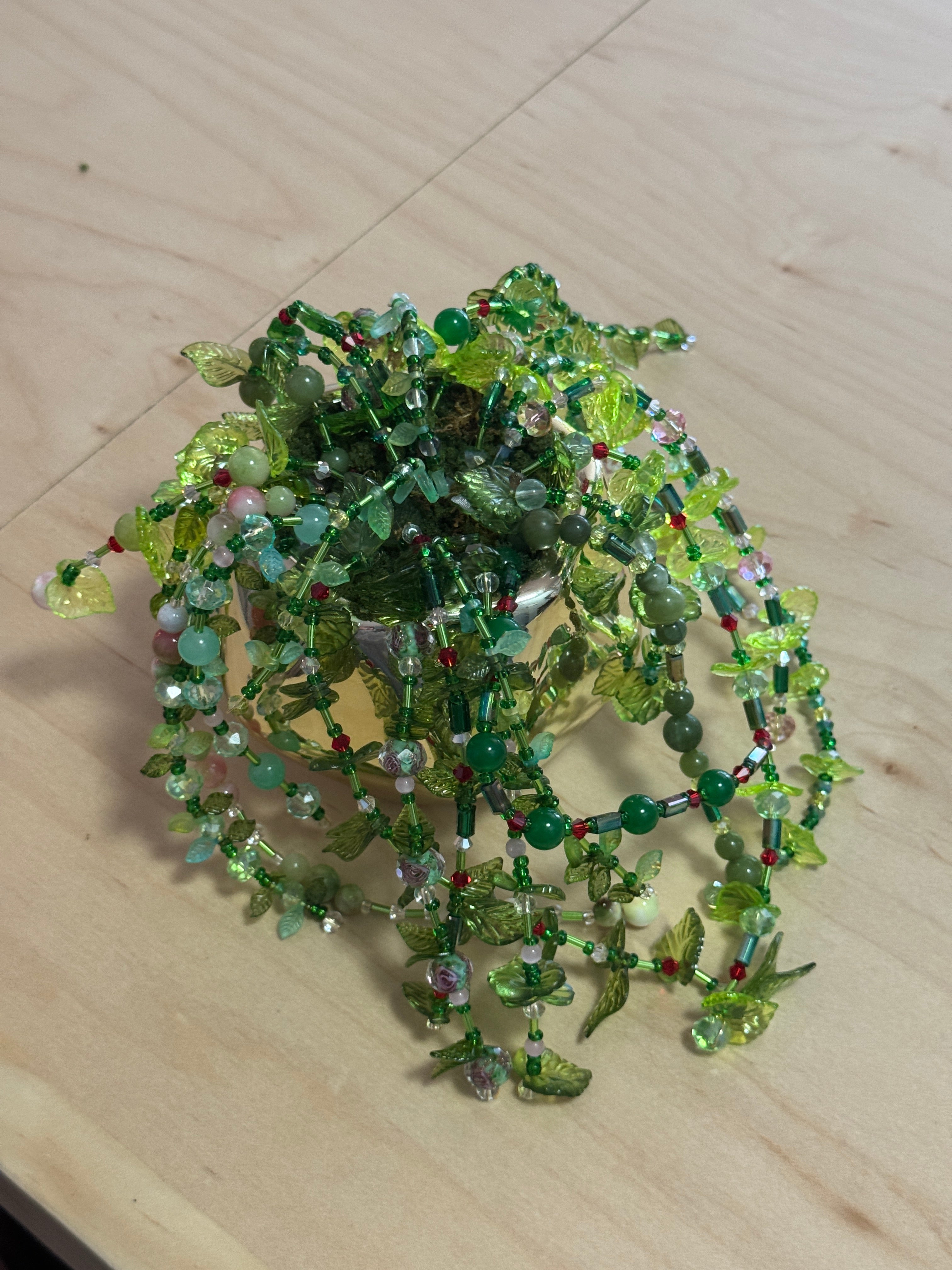gold planter beaded plant